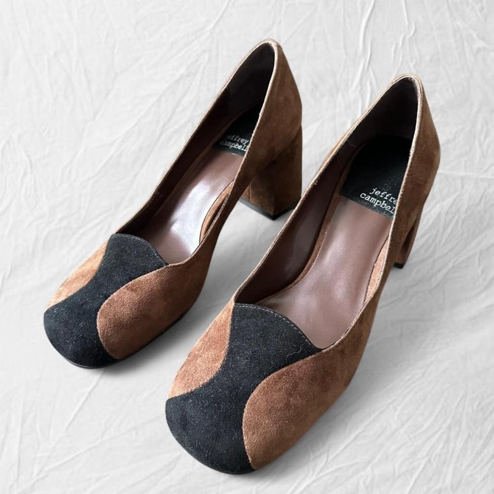 Jeffrey Campbell brown black suede pumps